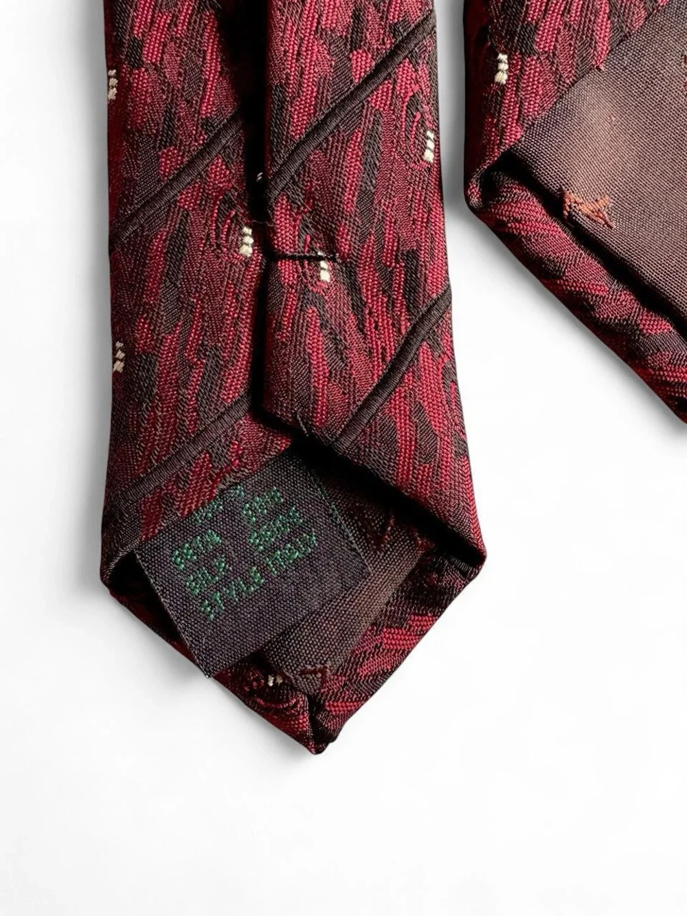 Vintage Louis Vuitton burgundy tie with diagonal stripes and small white dots